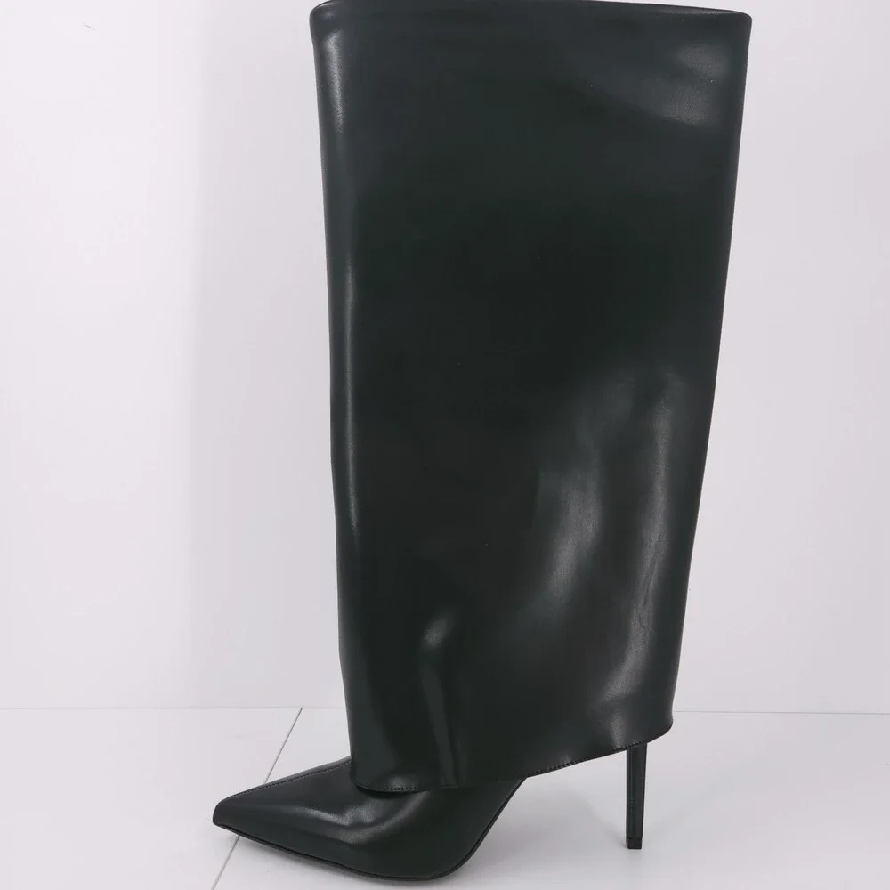 I.N.C Skylar Fold Over Cuffed Knee High Boots Black‎ Micro Womens 11 M WC